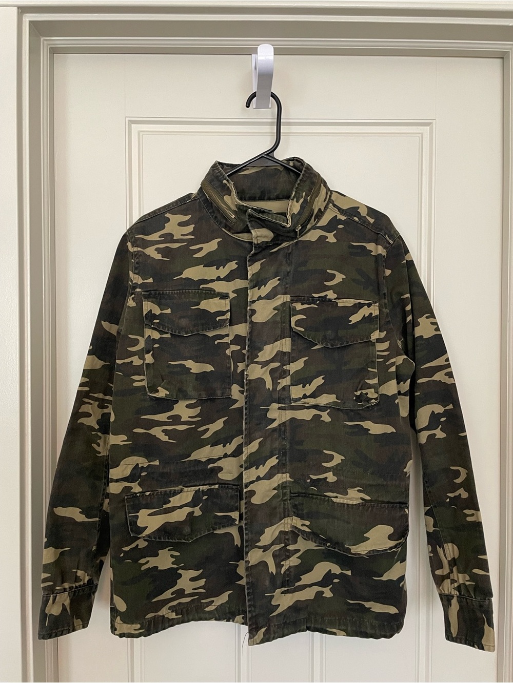 Rue21 Men's Camouflage Field Jacket with Hidden Hood- Olive & Tan Size Small